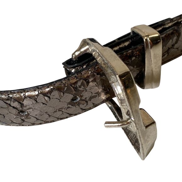 MZ OF NEW YORK Genuine Snake Skin LEATHER Metallic Gray Silver Hardware 34" - Picture 3 of 9